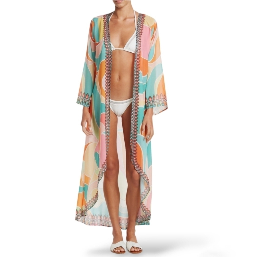 NWT Ranee’s Crystal Embellished Resort Duster Kimono Cover Up